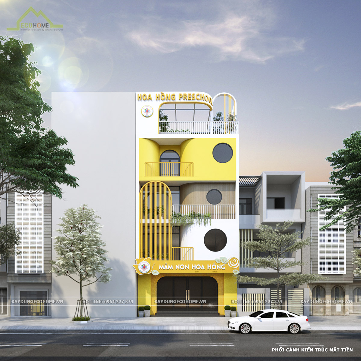 Thi công trường mầm non hoa hồng hưng yên