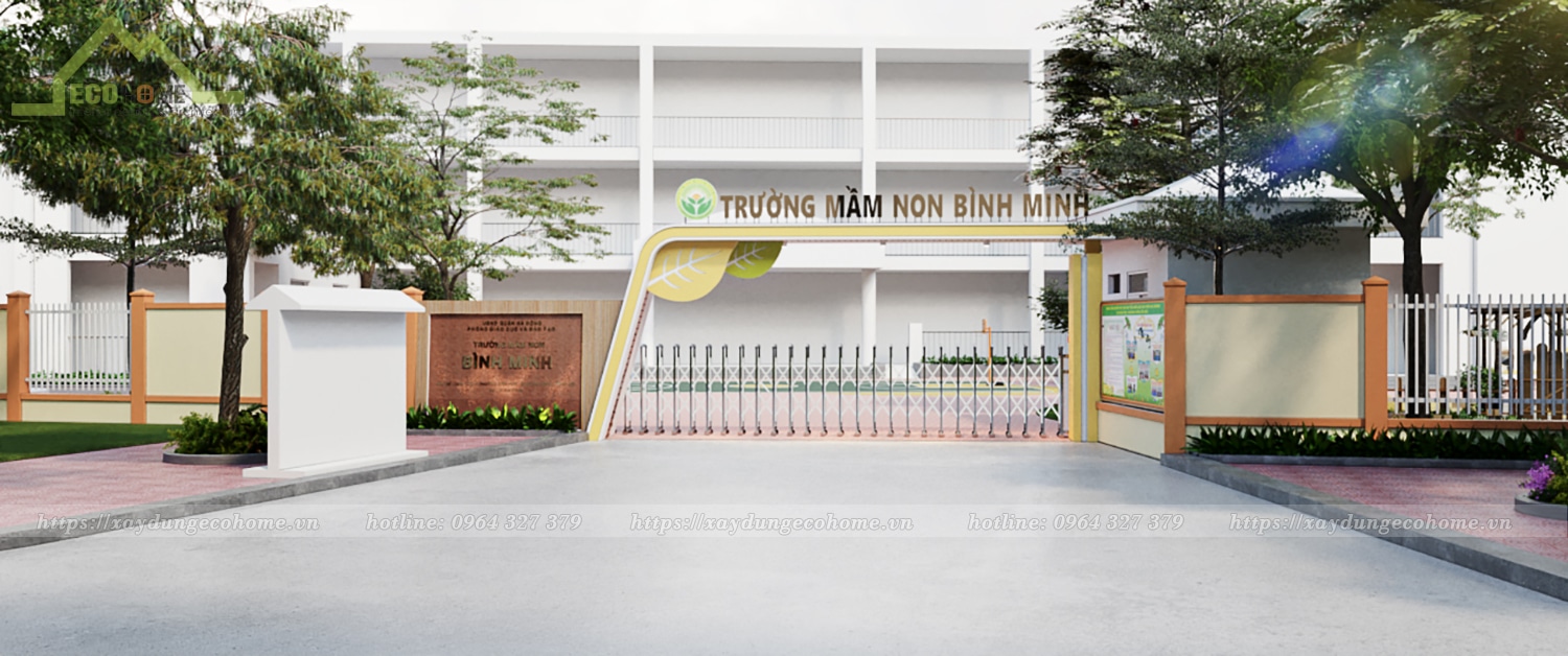 thiết kế cổng trường mầm non Bình Minh
