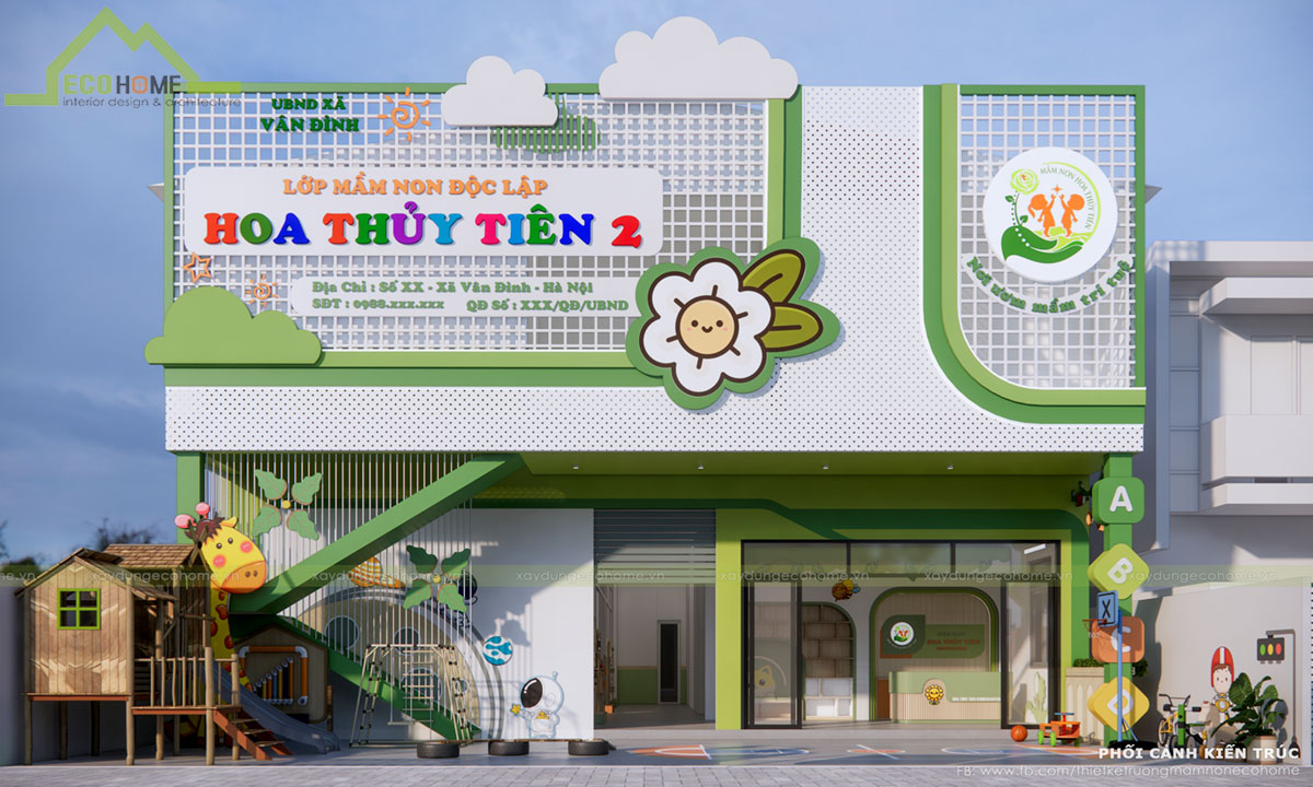 thiết kế trường mầm non tư thục hoa thủy tiên