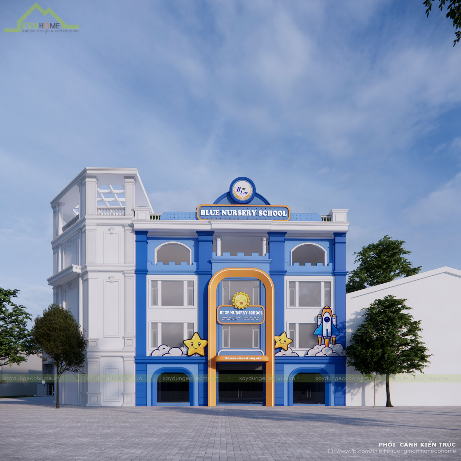 Thiết kế trường mầm non Blue